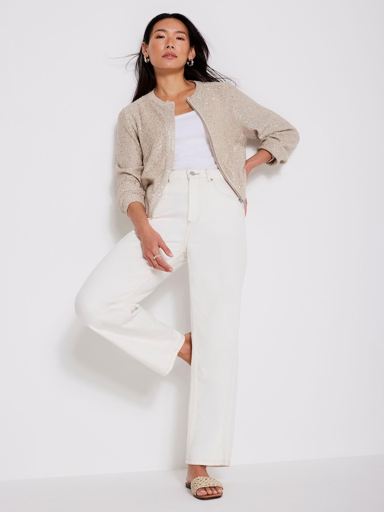 Mint Velvet Natural Sequin Knit Cardigan - Image 2 of 7