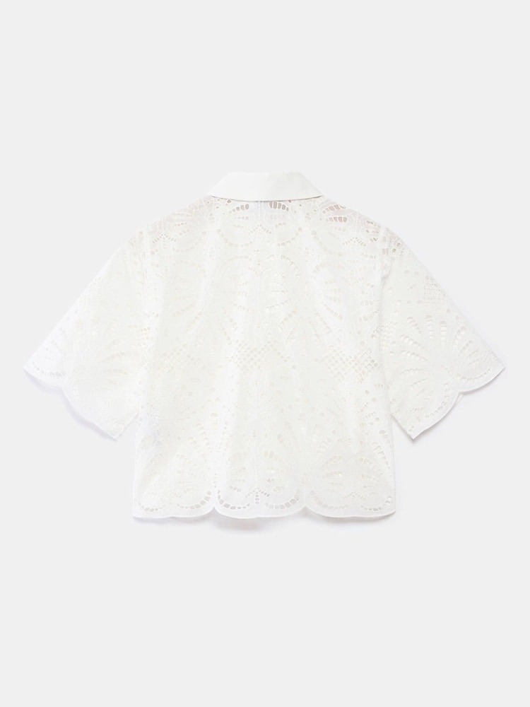 Mint Velvet White Broderie Cropped Shirt - Image 2 of 8