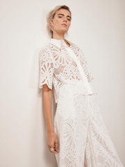 Mint Velvet White Broderie Cropped Shirt - Image 4 of 8