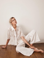 Mint Velvet White Broderie Cropped Shirt - Image 5 of 8
