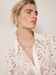 Mint Velvet White Broderie Cropped Shirt - Image 7 of 8