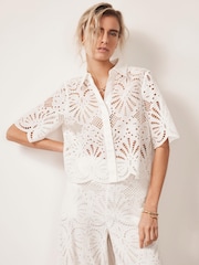 Mint Velvet White Broderie Cropped Shirt - Image 8 of 8