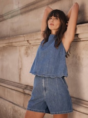 Mint Velvet Blue Mid Tie Waist 100% Cotton Shorts - Image 4 of 7
