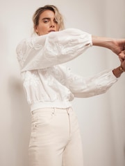 Mint Velvet White Floral Sequin 100% Cotton Blouse - Image 2 of 8