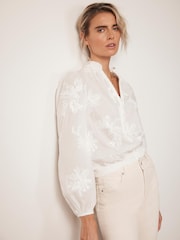 Mint Velvet White Floral Sequin 100% Cotton Blouse - Image 3 of 8