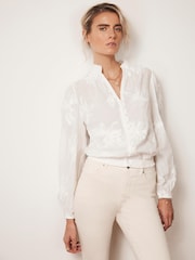 Mint Velvet White Floral Sequin 100% Cotton Blouse - Image 5 of 8