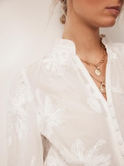 Mint Velvet White Floral Sequin 100% Cotton Blouse - Image 6 of 8