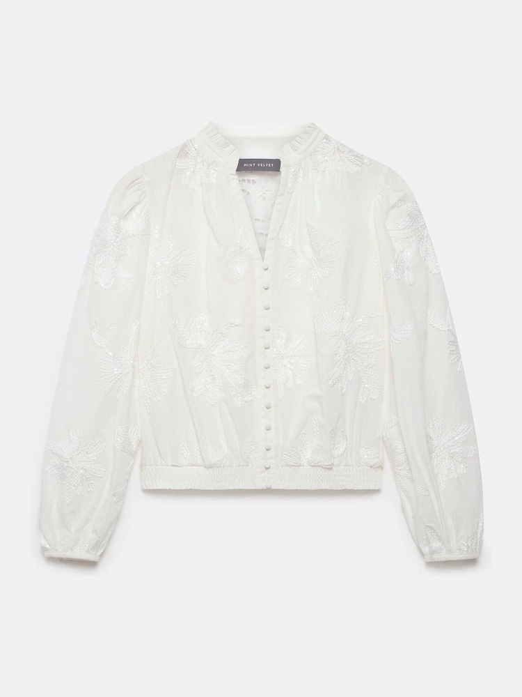 Buy Mint Velvet White Floral Sequin 100% Cotton Blouse from Next