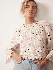Mint Velvet Natural Crochet Knit Top - Image 1 of 7