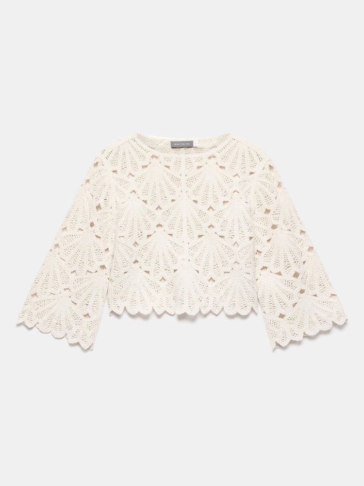 Mint Velvet Natural Crochet Knit Top - Image 3 of 7