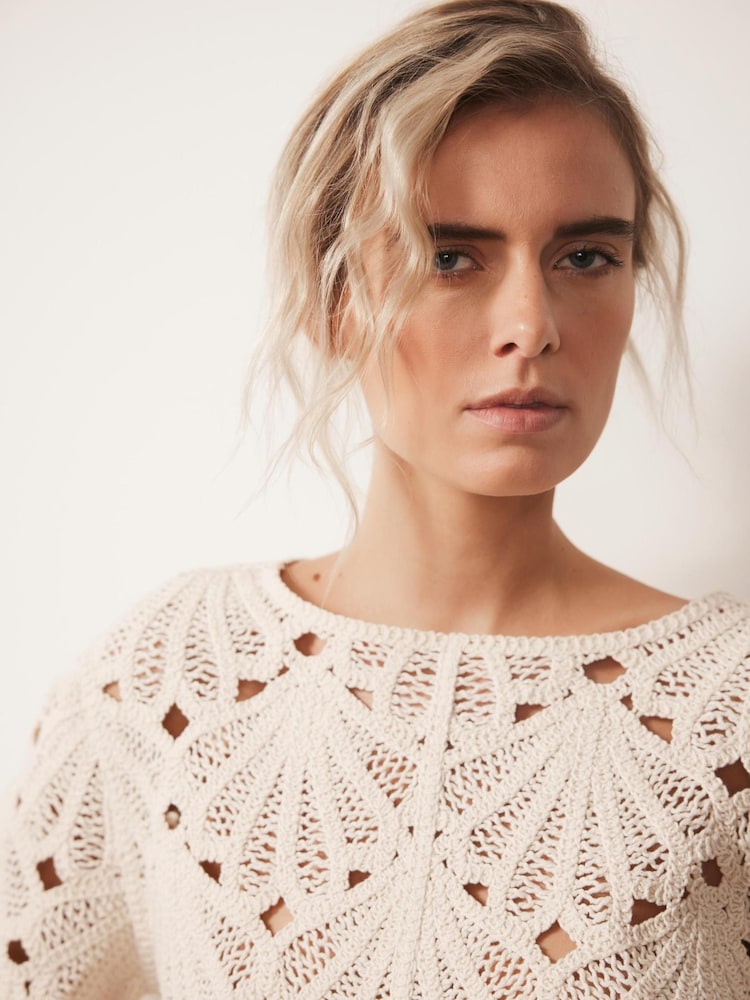 Mint Velvet Natural Crochet Knit Top - Image 4 of 7