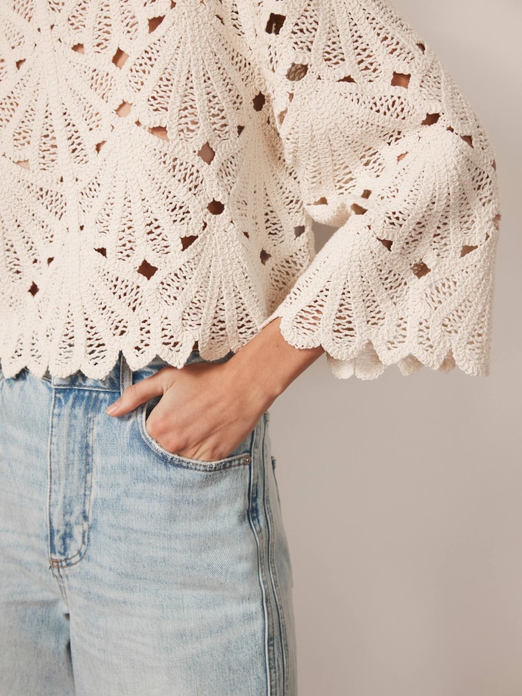 Mint Velvet Natural Crochet Knit Top - Image 5 of 7