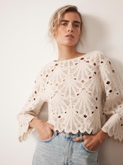 Mint Velvet Natural Crochet Knit Top - Image 6 of 7