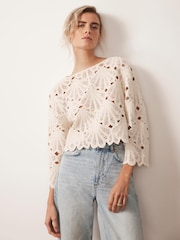 Mint Velvet Natural Crochet Knit Top - Image 7 of 7