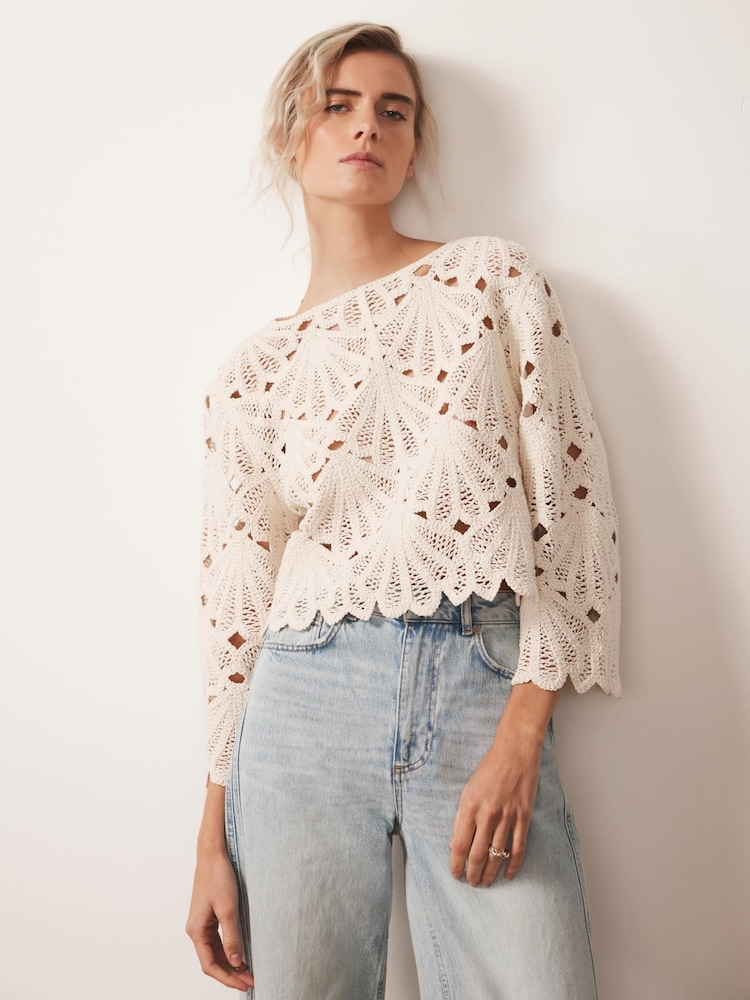 Mint Velvet Natural Crochet Knit Top - Image 7 of 7