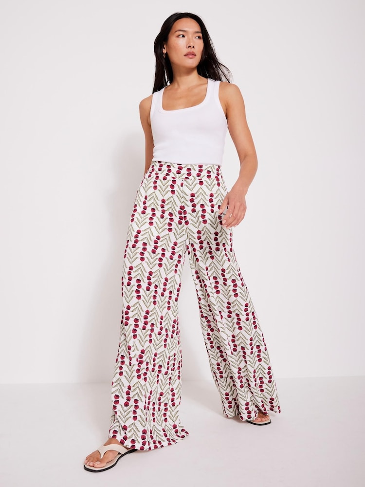 Mint Velvet Natural Floral Print Wide Leg Trousers - Image 1 of 8