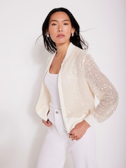Mint Velvet Natural Sequin Bomber Cardigan - Image 2 of 8