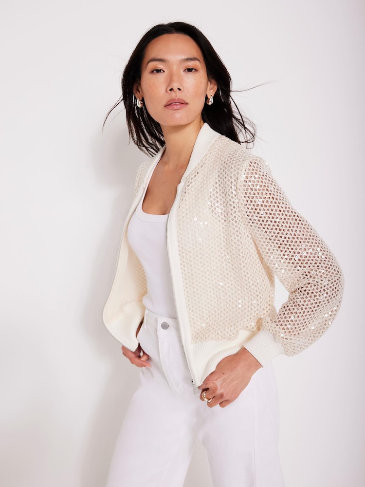 Mint Velvet Natural Sequin Bomber Cardigan - Image 2 of 8
