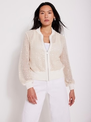 Mint Velvet Natural Sequin Bomber Cardigan - Image 5 of 8