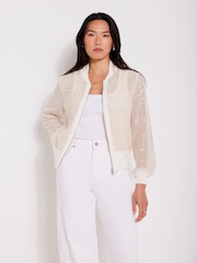 Mint Velvet Natural Sequin Bomber Cardigan - Image 6 of 8