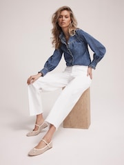 Mint Velvet Blue Ruffle Denim 100% Cotton Blouse - Image 1 of 7
