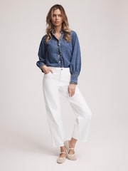 Mint Velvet Blue Ruffle Denim 100% Cotton Blouse - Image 4 of 7