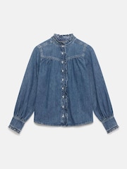 Mint Velvet Blue Ruffle Denim 100% Cotton Blouse - Image 6 of 7