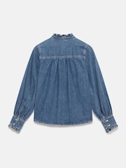 Mint Velvet Blue Ruffle Denim 100% Cotton Blouse - Image 7 of 7