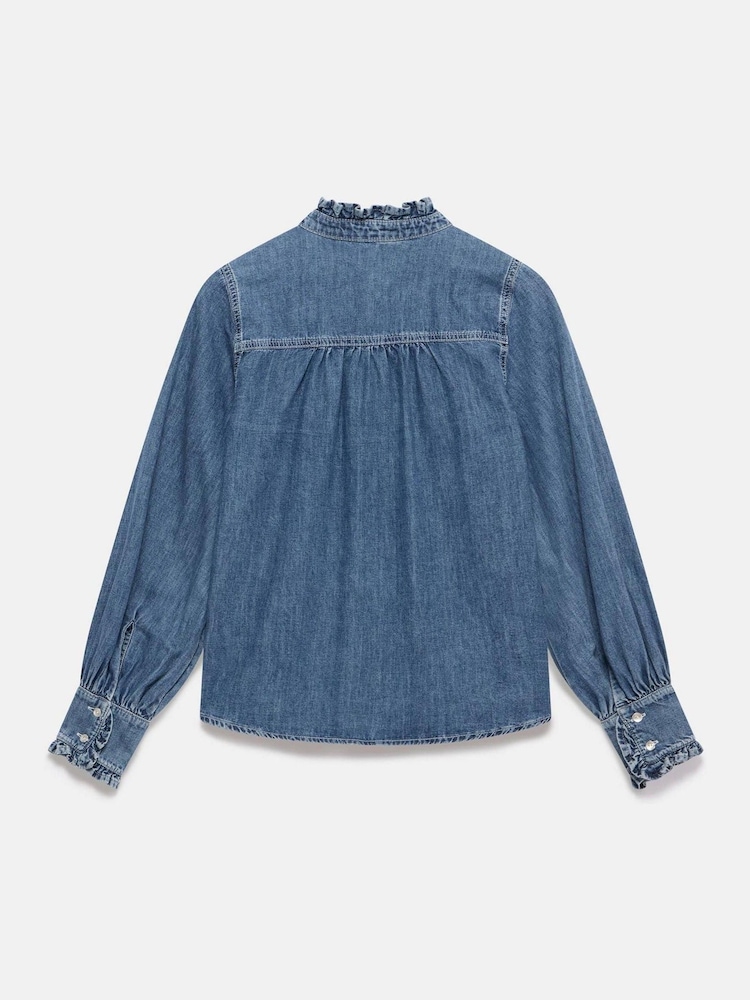 Mint Velvet Blue Ruffle Denim 100% Cotton Blouse - Image 7 of 7