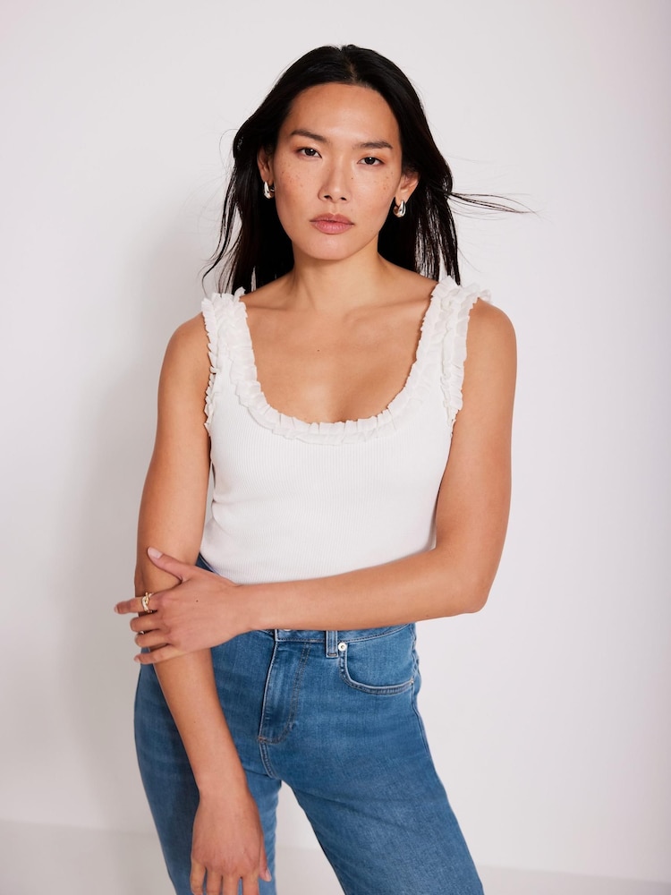 Mint Velvet White Ruffle Trim Vest Top - Image 1 of 6