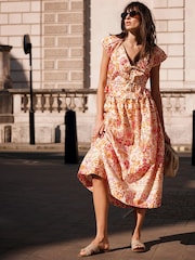Mint Velvet Pink Floral Print 100% Cotton Midi Skirt - Image 4 of 8
