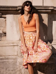 Mint Velvet Pink Floral Print 100% Cotton Midi Skirt - Image 5 of 8