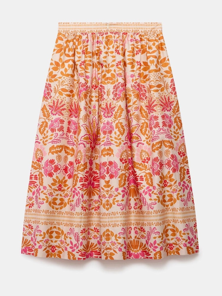 Mint Velvet Pink Floral Print 100% Cotton Midi Skirt - Image 8 of 8