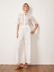 Mint Velvet White Broderie Wide 100% Cotton Trousers - Image 1 of 7