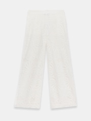 Mint Velvet White Broderie Wide 100% Cotton Trousers - Image 6 of 7