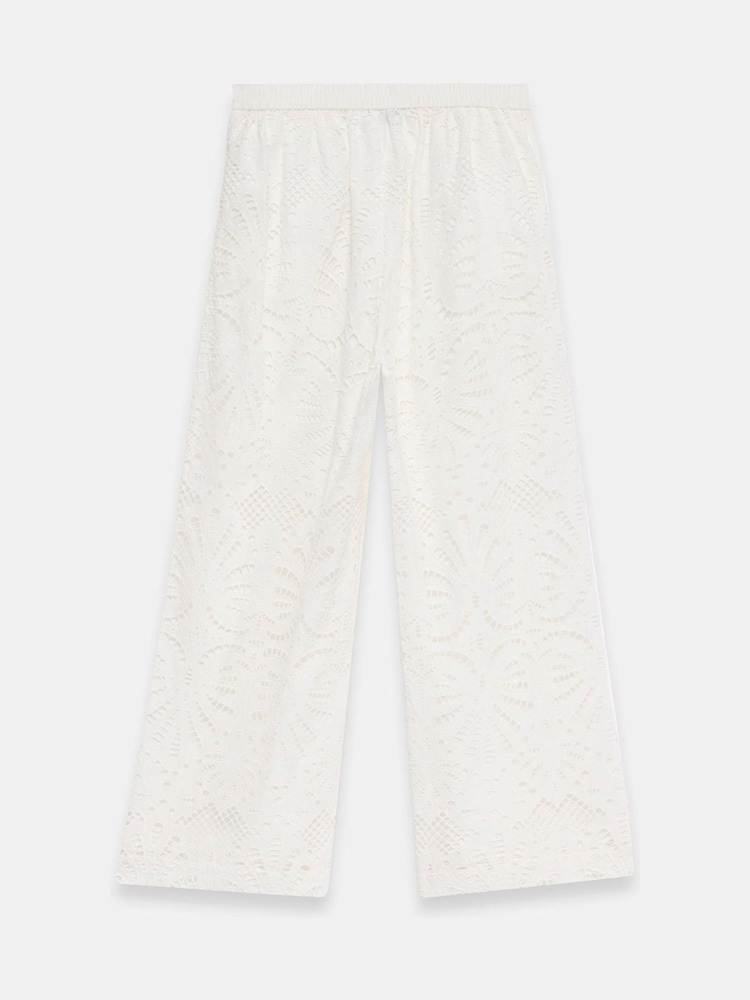 Mint Velvet White Broderie Wide 100% Cotton Trousers - Image 7 of 7