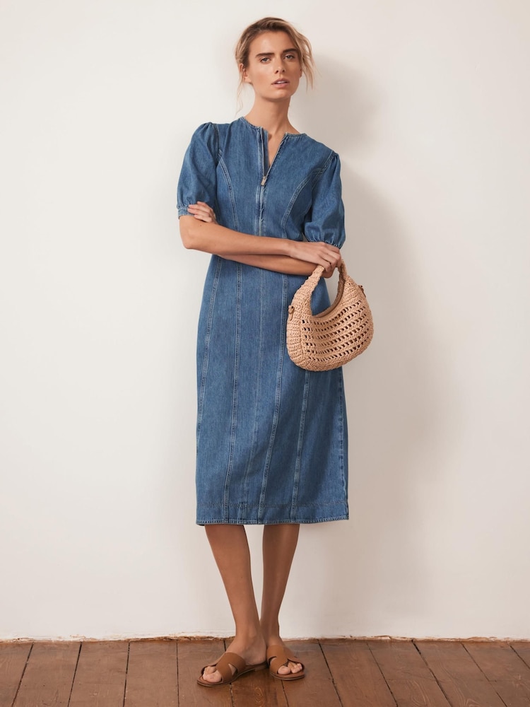 Mint Velvet Blue Denim 100% Cotton Midi Dress - Image 1 of 8 Mint Velvet Blue Denim 100% Cotton Midi Dress - Image 1 of 8