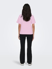 ONLY Pink Short Sleeve Stripe 100% Cotton T-Shirt - Image 2 of 4