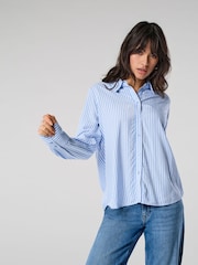 ONLY Blue Relaxed Fit Striped Shirt - Image 1 of 3