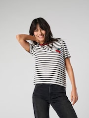 ONLY Cherry Embroidered Stripe T-Shirt - Imagen 1 de 3
