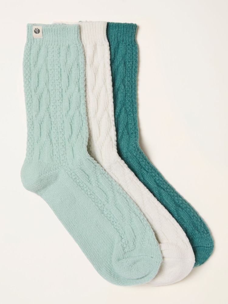 FatFace Teal Blue 3 Pairs of Cosy Cable Socks - Image 1 of 2 FatFace Teal Blue 3 Pairs of Cosy Cable Socks - Image 1 of 2