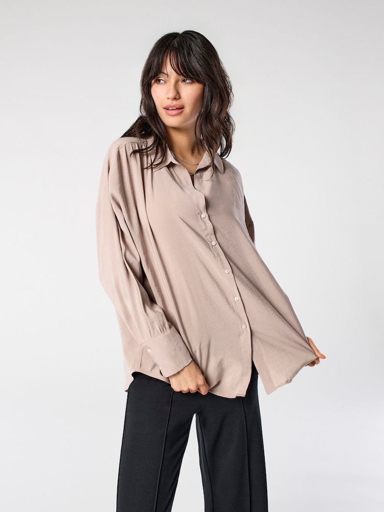 ONLY Brown Long Sleeve Loose Shirt - Image 1 of 6