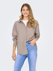 ONLY Brown Long Sleeve Loose Shirt - Image 2 of 6