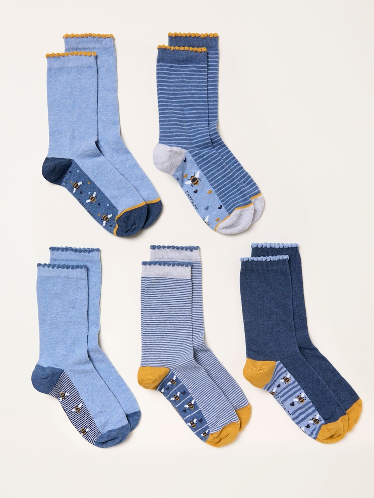 FatFace Blue 5 Pairs of Bee Socks - Image 2 of 2 FatFace Blue 5 Pairs of Bee Socks - Image 2 of 2