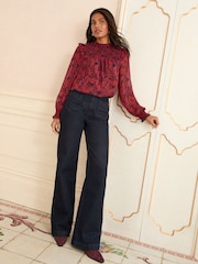 Love & Roses Red Snake Petite Long Sleeve Shirred Blouse - Image 3 of 4