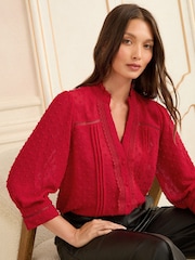 Vermelho - Blusa Love & Roses com decote Dobby Notch 3/4 - Imagem 1 de 4