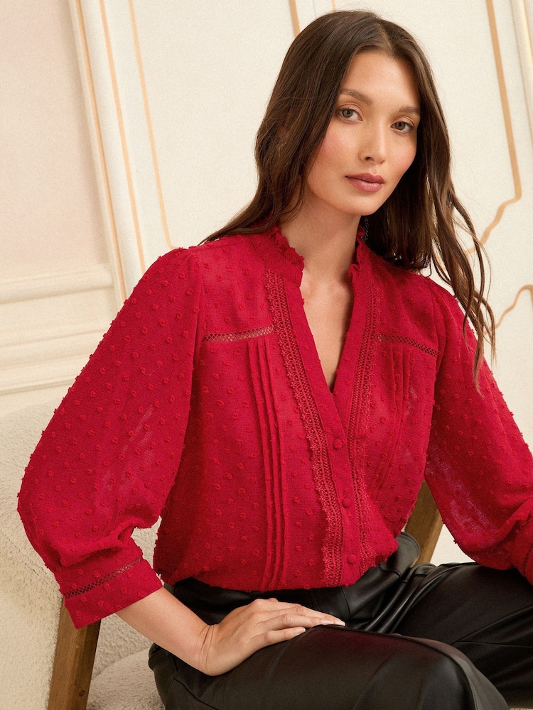 Vermelho - Blusa Love & Roses com decote Dobby Notch 3/4 - Imagem 1 de 4