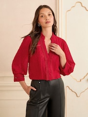 Vermelho - Blusa Love & Roses com decote Dobby Notch 3/4 - Imagem 2 de 4