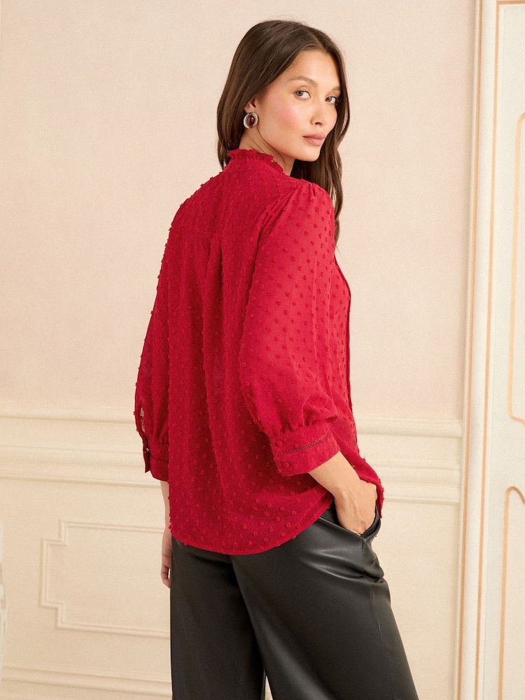 Vermelho - Blusa Love & Roses com decote Dobby Notch 3/4 - Imagem 4 de 4