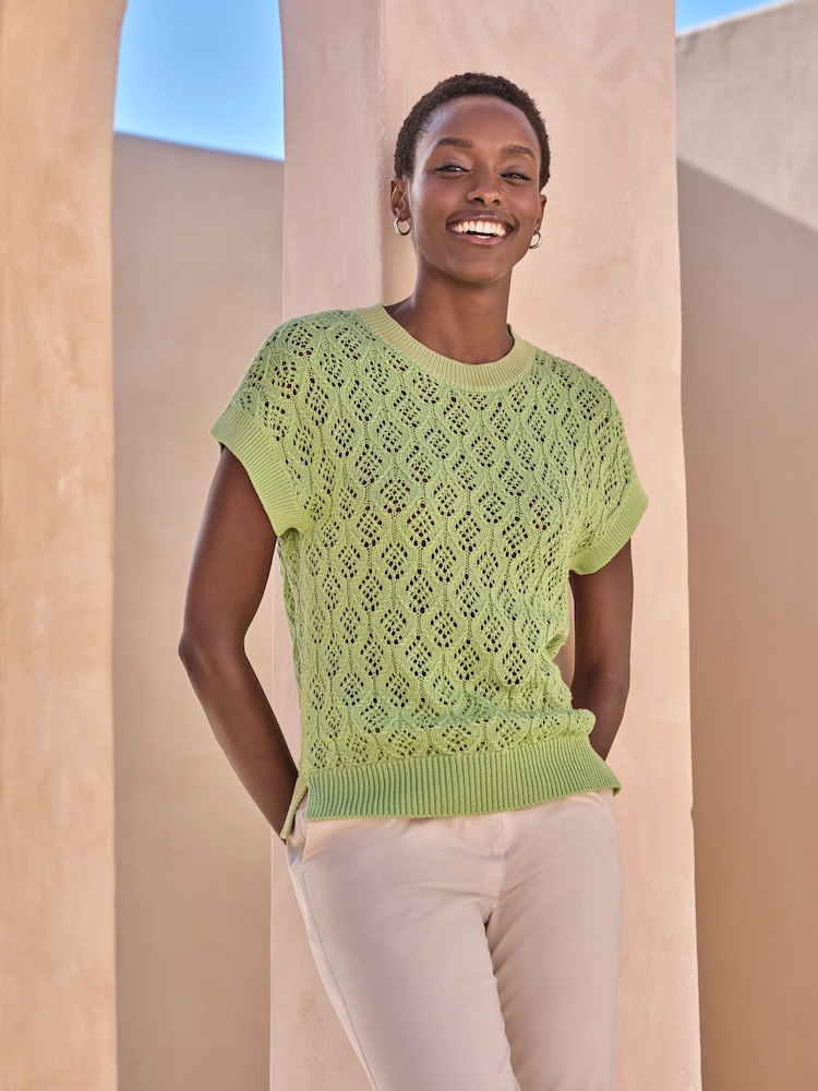 Pure Collection 100% Cotton Lace Knit Top - Image 1 of 3